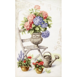 Borduurpakket Bloemen Zomerstilleven met hortensia DIY Onbedrukt canvas