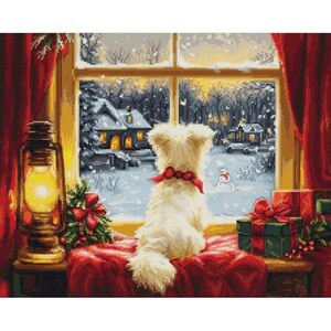 Counted Cross Stitch Kit Dog Waiting for snowflakes DIY Luca-s Unprinted canvas