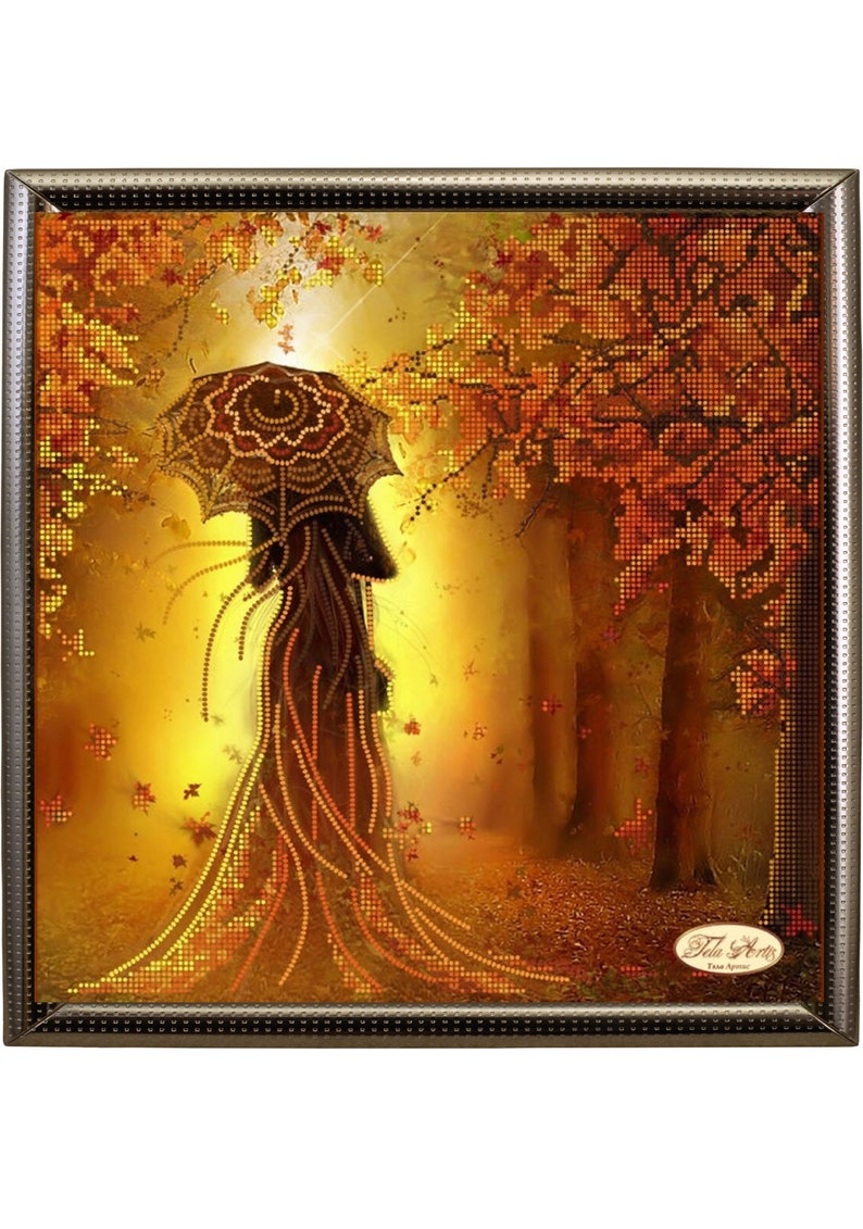 Bead Embroidery Kit Autumn girl DIY Beadwork kit Beading kit Hand embroidery Beaded Stitching