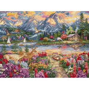 Kreuzstichpackung Frühling Berglandschaft DIY Unbedruckte Leinwand