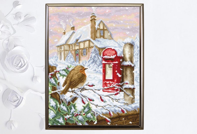 Counted Cross Stitch Kit Bird Red mail box DIY Modern Cross Stitch Kit Hand Embroidery Kit Unprinted canvas