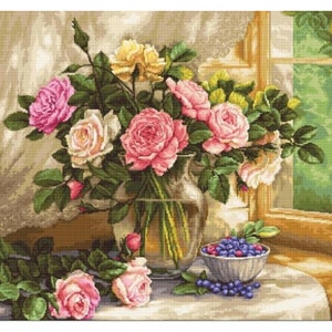 Borduurpakket rozen bloemen DIY Luca-s onbedrukt canvas