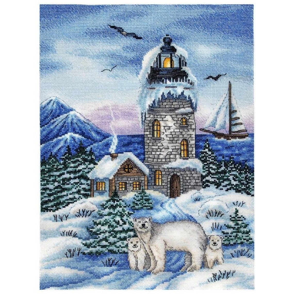 Counted Cross Stitch Kit Lighthouse Winter Landscape DIY Etsy