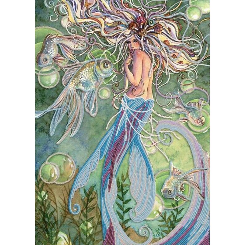Bead Embroidery Kit Mermaid DIY Beadwork kit Beading kit Hand embroidery Beaded Stitching