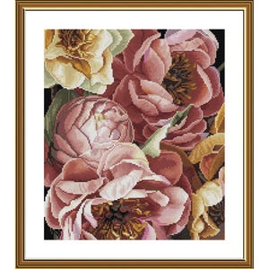 Borduurpakket Pioenrozen Bloemen DIY Onbedrukt canvas