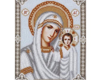 Kit de broderie de perles Icône orthodoxe Vierge Marie Mère de Dieu DIY Kit de perles Kit de perles Broderie à la main Couture perlée