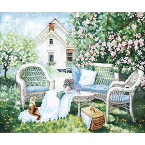 Counted Cross Stitch Kit Blooming garden DIY Unprinted canvas