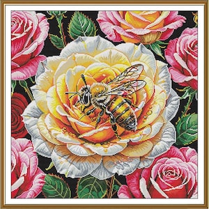 Telpatroon Bij op rozen Bloemen DIY Onbedrukt canvas