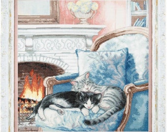 Counted Cross Stitch Kit Cats Sweet dreams DIY Unprinted canvas
