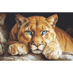 Counted Cross Stitch Kit Wild cat DIY Luca-s Unprinted canvas