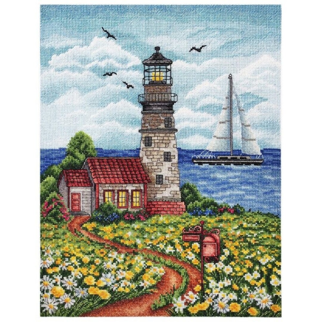 Counted Cross Stitch Kit Lighthouse Spring Landscape DIY Unprinted ...