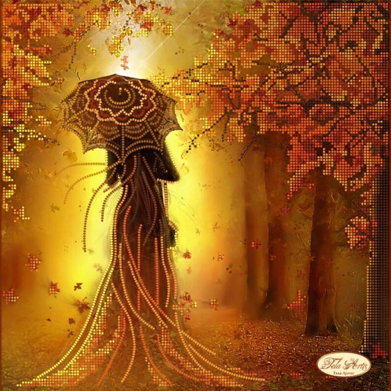 Bead Embroidery Kit Autumn girl DIY Beadwork kit Beading kit Hand embroidery Beaded Stitching
