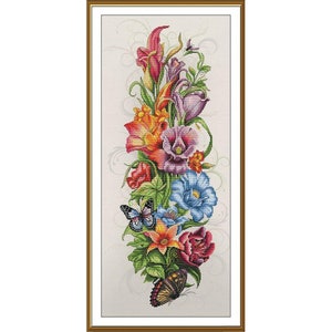 Kreuzstichpackung Frühlingsblumen DIY - Unbedruckte Leinwand