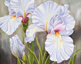 Bead Embroidery Kit Irises Flowers DIY Beadwork kit Beading kit Hand embroidery Beaded Stitching