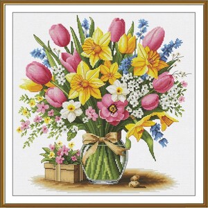 Telpatroon Lentebloemen DIY Onbedrukt canvas