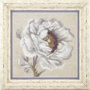 Borduurpakket Witte pioen DIY Onbedrukt canvas