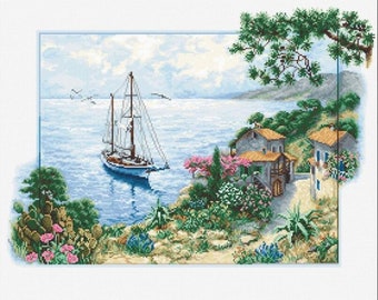 Counted Cross Stitch Kit Sea landscape DIY Luca-s Unprinted canvas
