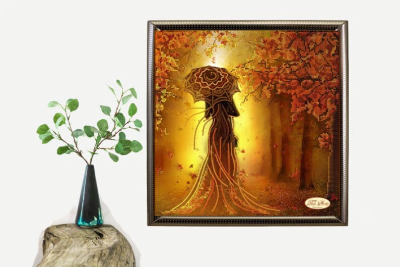 Bead Embroidery Kit Autumn girl DIY Beadwork kit Beading kit Hand embroidery Beaded Stitching