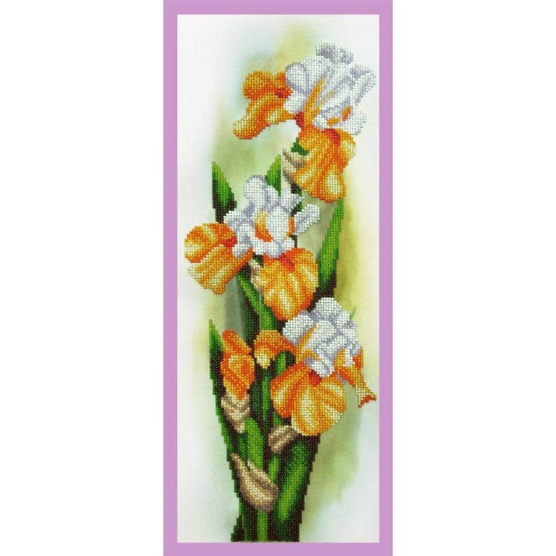 Bead Embroidery Kit Irises Flowers DIY Beadwork kit Beading kit Hand embroidery Beaded Stitching