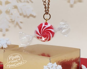 50s Christmas Chain Necklace with Red and White Pendant Peppermint Candy | Gift Ideas for Him/Her