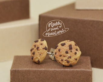 Pendientes Hechos a Mano Galleta con Chispas de Chocolate con Galletas de Arcilla Polimérica, Regalo para Ella