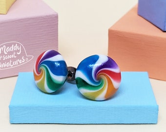 Old Fashioned Tutti Frutti Candy Earrings, Handmade Polymer Clay Rainbow Peppermint Candy Colorful Sugar | Gift Ideas for her