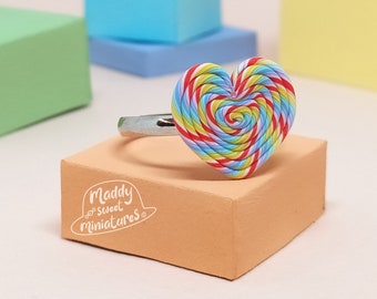 50's Heart Lollipop Candy Ring, Multicolor, Adjustable, Hand-molded, Nickel-free | Gift Ideas