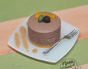Miniature Chocolate Cake, Handmade Fimo Art, 1:12 Scale Dollhouse Food