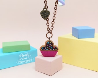 Chocolate Cupcake Chain Necklace with Multicolored Smarties Sugar Pralines, Playful Style, Nickel Free, Hand molded | Gift Ideas for Her/Him