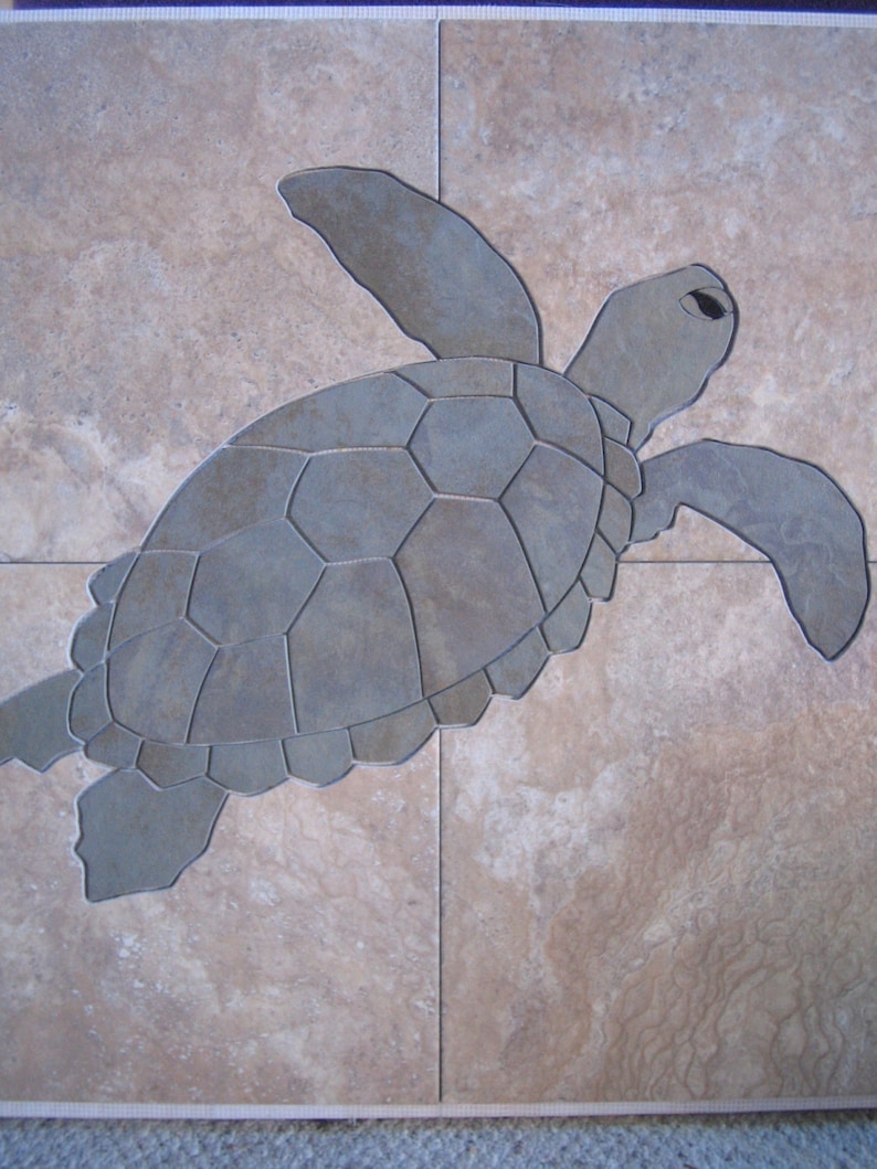 Hawaiian Sea Turtle Tile Mosaic Swimming Profile Porcelain With