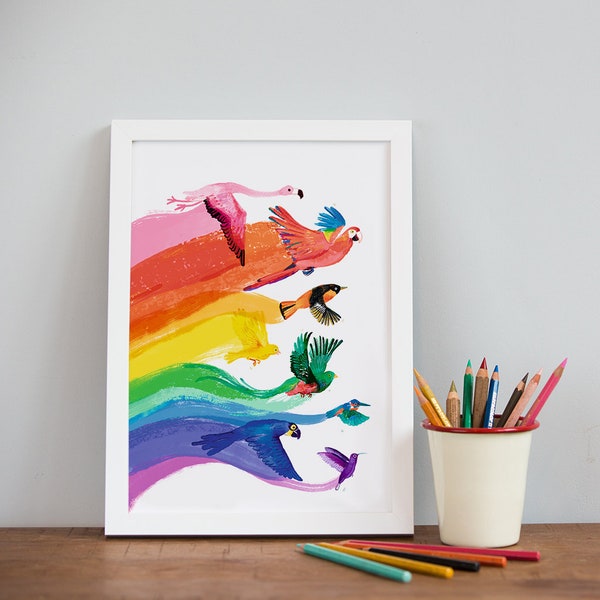 Vogel Regenbogen A4 Druck - Pride Print - Bunte Vogelkunst - DP31A4