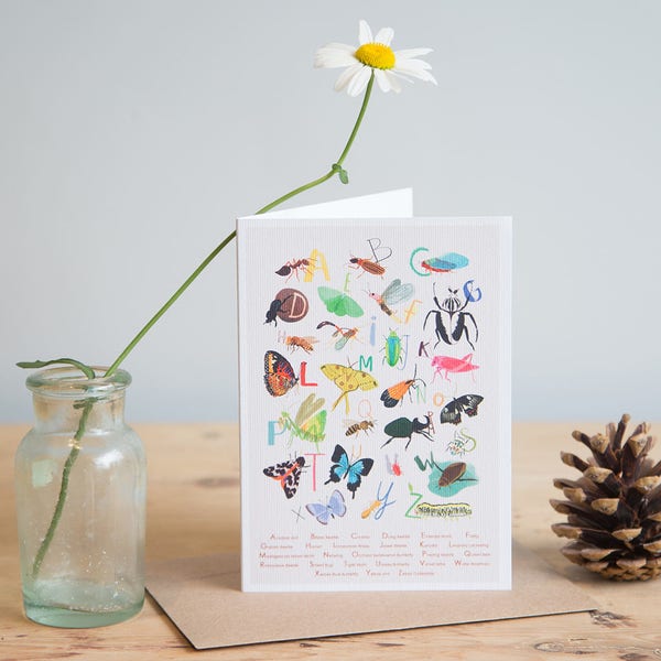 Insect Alphabet – A6 Greeting Card – Beetle bug butterfly Illustration – A to Z - GC27