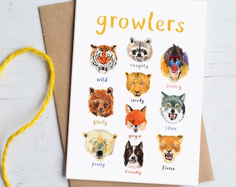 Growlers A6 Card - Cheeky Animal Funny Pun Greetings Card - GC29