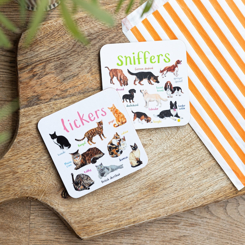 Pair of Lickers and Sniffers Cat and Dog Coasters image 1