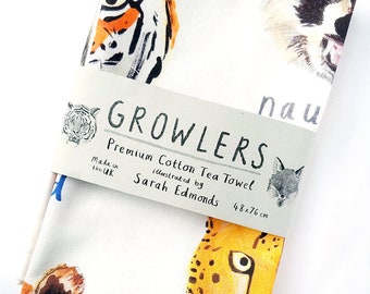 Growlers Cotton Tea towel - cheeky animal design - pun teatowel - TT12