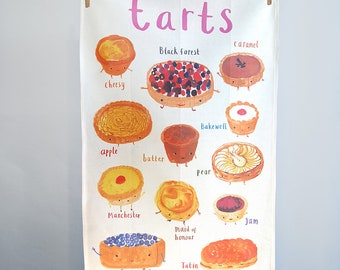Tarts Cotton Tea towel - funny illustrated food chart - pun teatowel - TT09