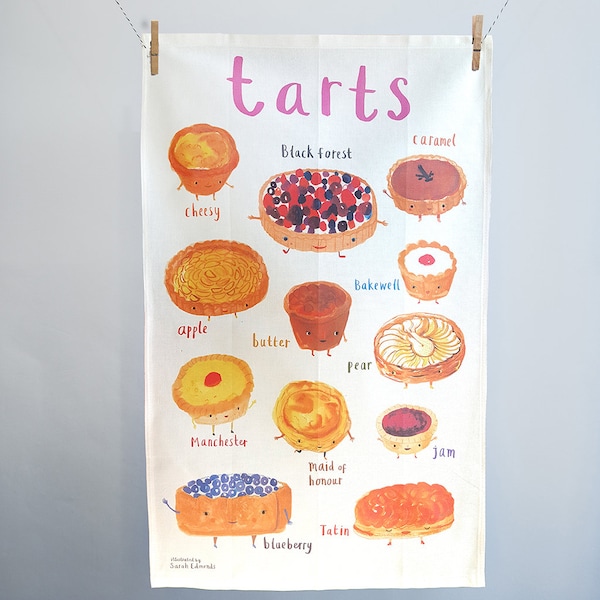 Tarts Cotton Tea towel - funny illustrated food chart - pun teatowel - TT09