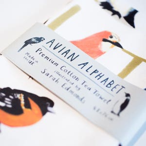 Avian Alphabet tea towel - colourful illustrated bird teatowel - TT11