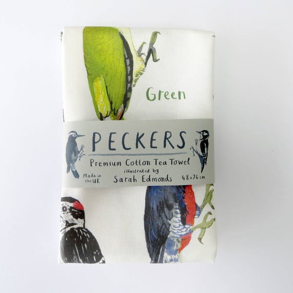 Peckers Cotton Tea towel - cheeky woodpecker bird chart - pun teatowel - TT05