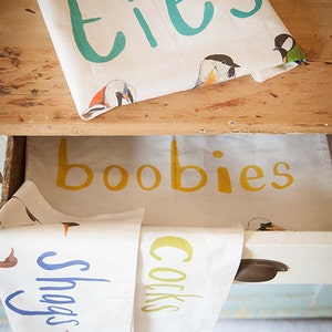 Tits Cotton Tea towel funny bright garden bird pun teatowel TT01 image 6