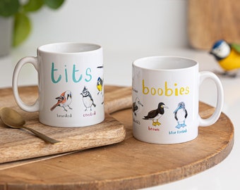 Paire de tasses à oiseaux mésanges et fous