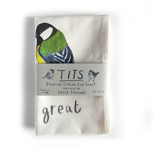 Tits Cotton Tea towel funny bright garden bird pun teatowel TT01 image 5