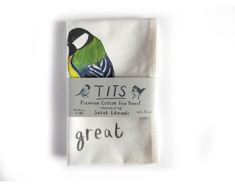 Tits Cotton Tea towel funny bright garden bird pun teatowel TT01 image 5