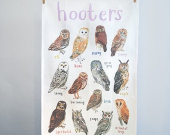 Hooters Cotton Tea towel - cheeky owl bird design - pun teatowel - TT06