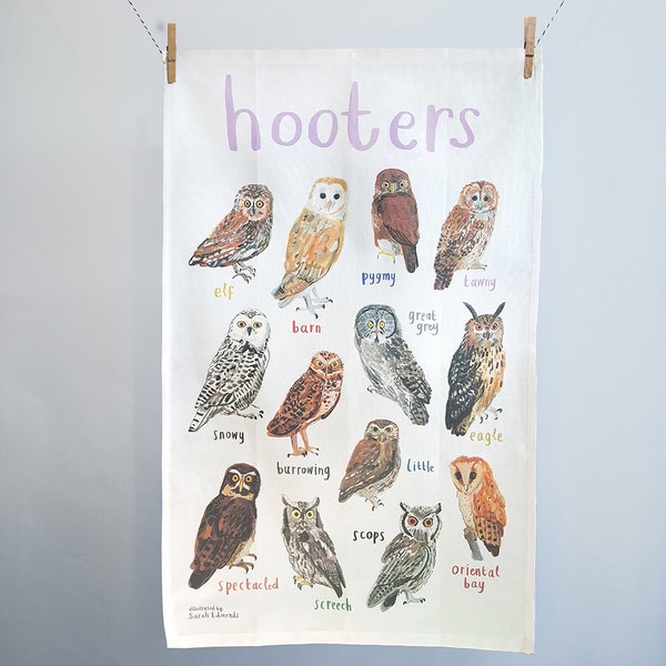 Toalla de té de algodón Hooters - diseño de pájaro búho descarado - pun teatowel - TT06