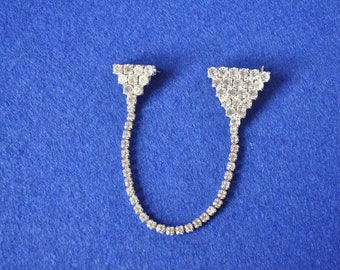 Unusual Vintage Double Brooch - Triangle Shape Design - Diamanté / Rhinestone