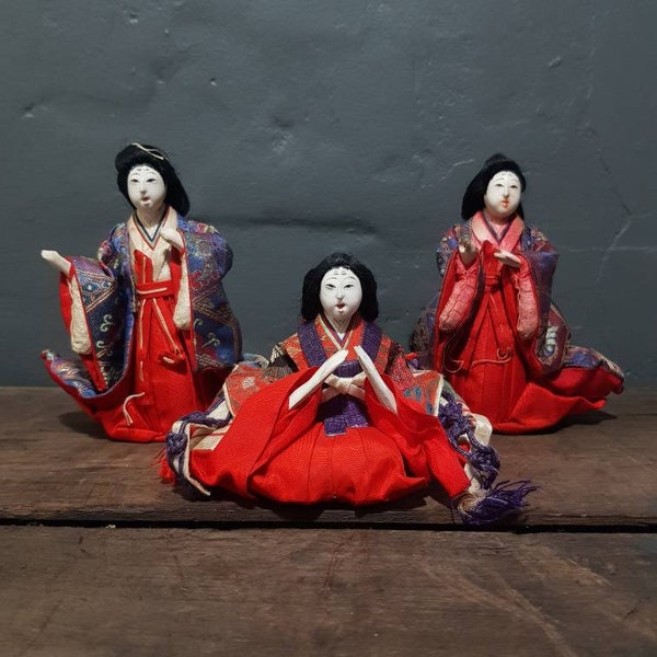 Trio of Antique Japanese Hina Dolls for 'Girls Day'