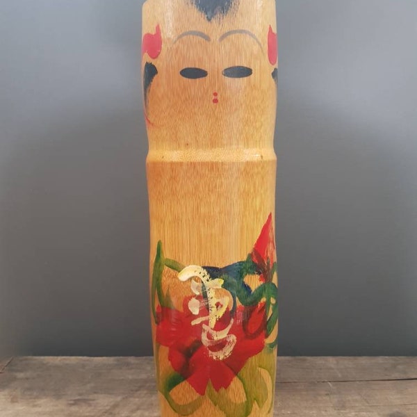 Kokeshi japonaise vintage - « Poupée en bois » - Poupée artistique traditionnelle - Bambou creux inhabituel