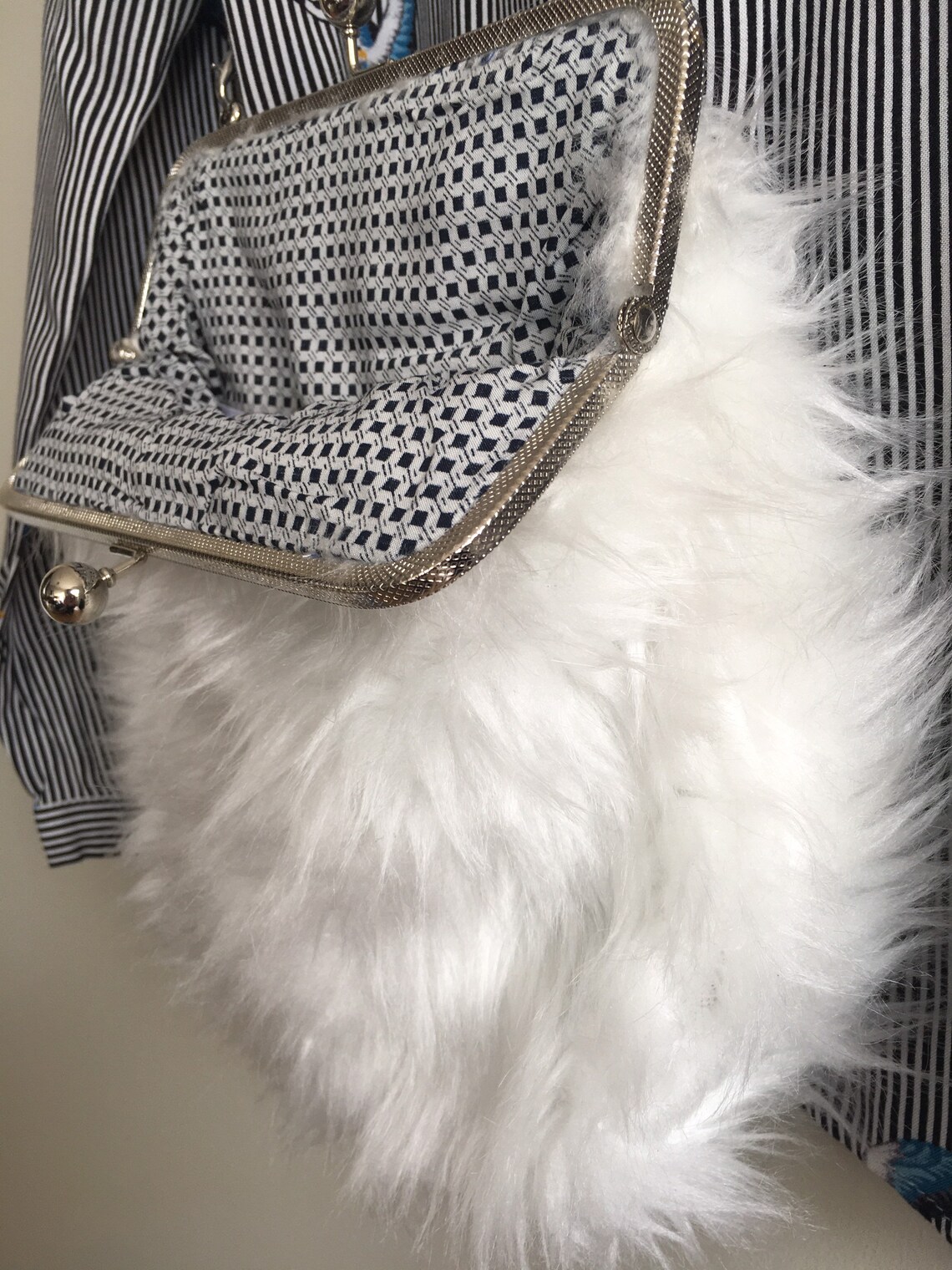 Large White Faux Fur Purse handmade fluffy bag furry handbag Etsy