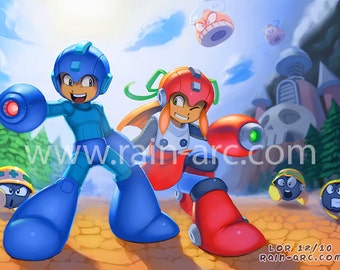 Megaman y Roll Art Print
